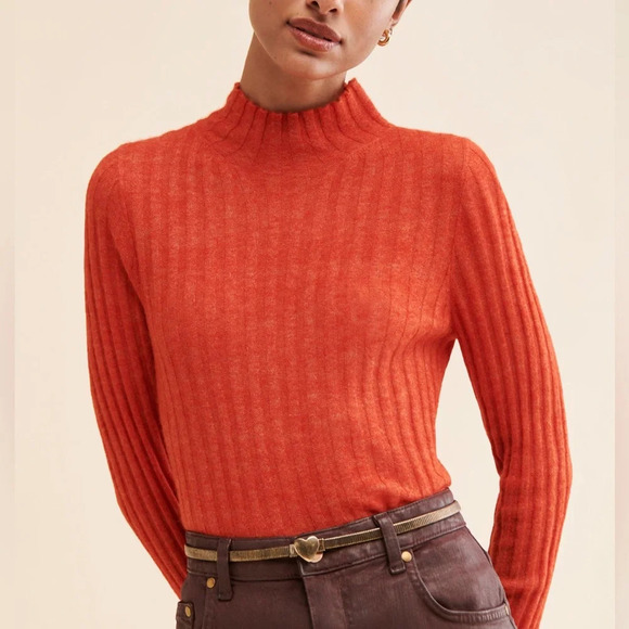 NWT Madewell Harry Sheer Alpaca Mock Neck Sweater XS Red - Picture 1 of 11